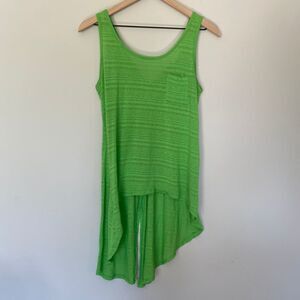 Tea N Rose Large Neon Lime Green Asymmetrical Long Burnout Tank Beach Coverup